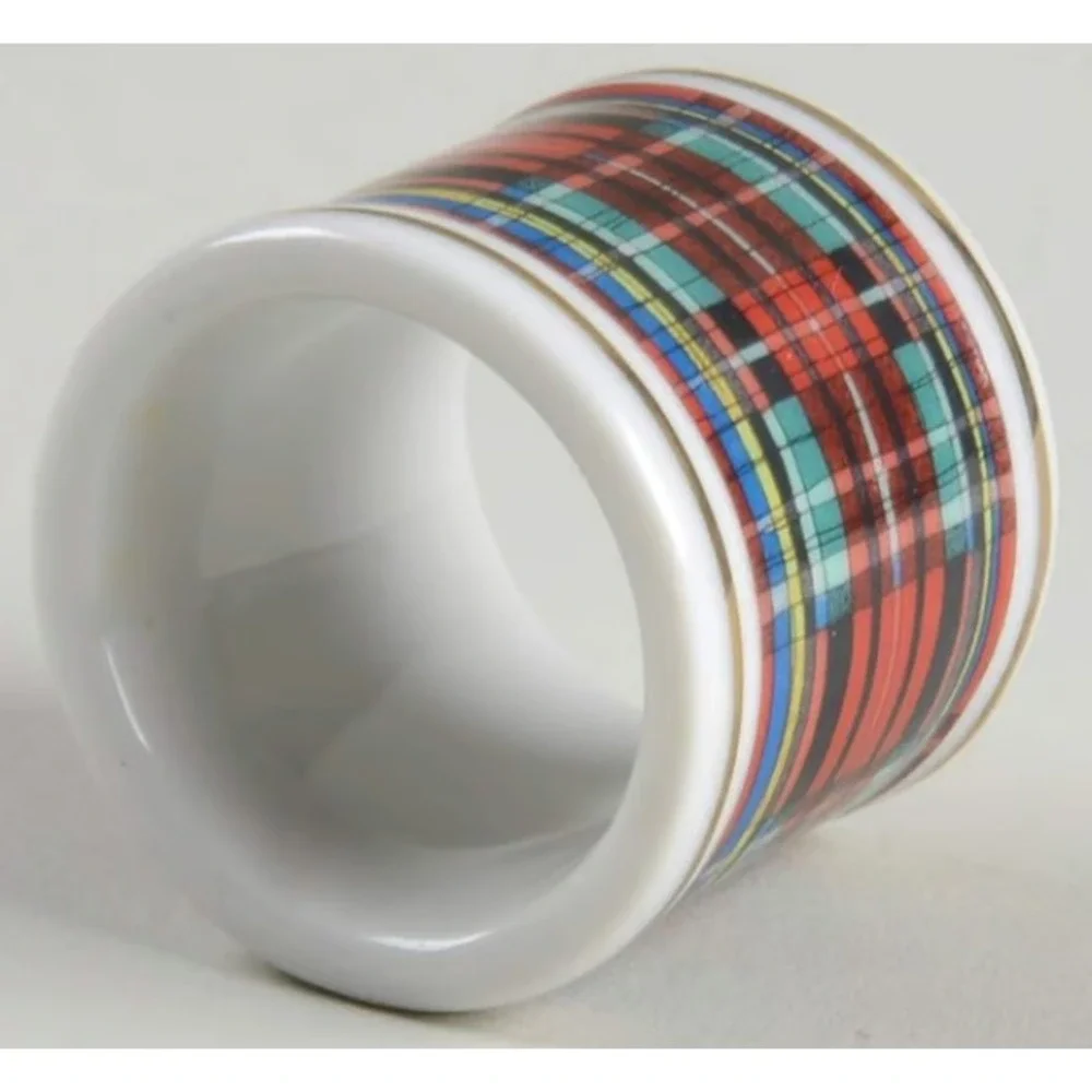 Williams Sonoma Christmas Napkin Rings Plaid Set of 8 Vtg 90s‎